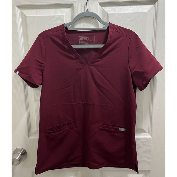 Figs Casma 3 Pocket Scrub Top Size Small Burgundy Tech Nurse Medical Uniform - Picture 4 of 9